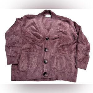 C’est Bon men’s button up cardigan pockets mauve rose size XXL fuzzy long sleeve
